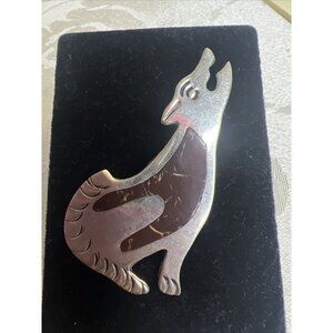 Vintage Alpaca Alloy Mexico Coyote Howling at Moon  Pin Brooch‎ 3.9g